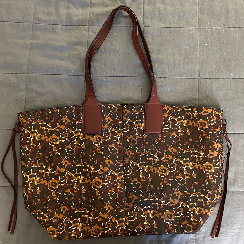 Lucky Brand Large Leather Tote Bag - Zemi - Vista Leopard (w/removable pouch)